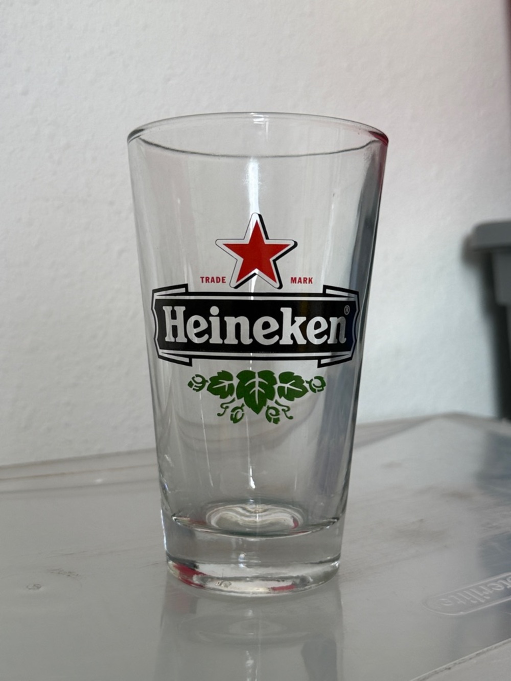Clear Pint Glass with Red Star and Green Logo